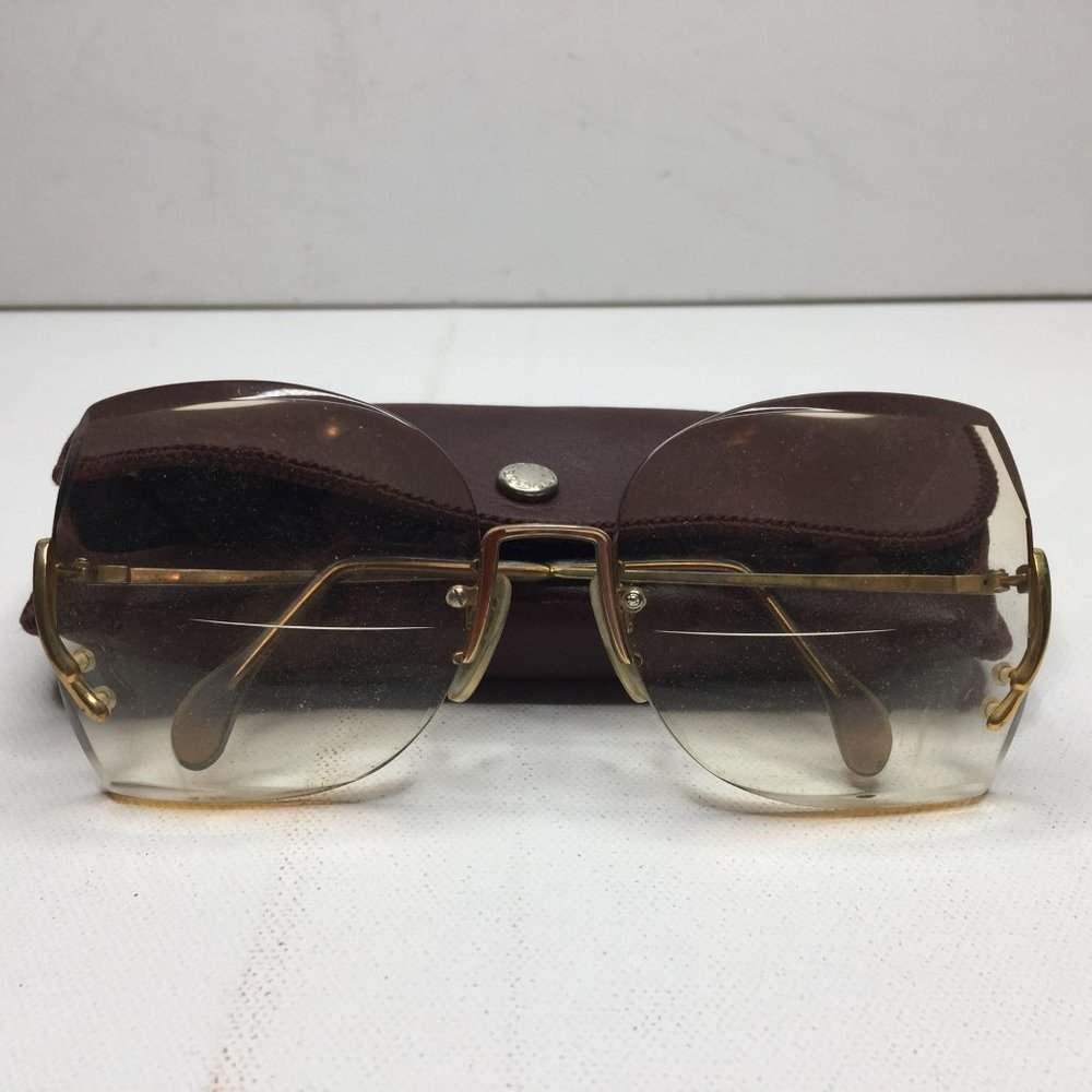 Vintage Nikon Womens Bifocal Reading Glasses NK Yellow Brown Case Cleaning Cloth